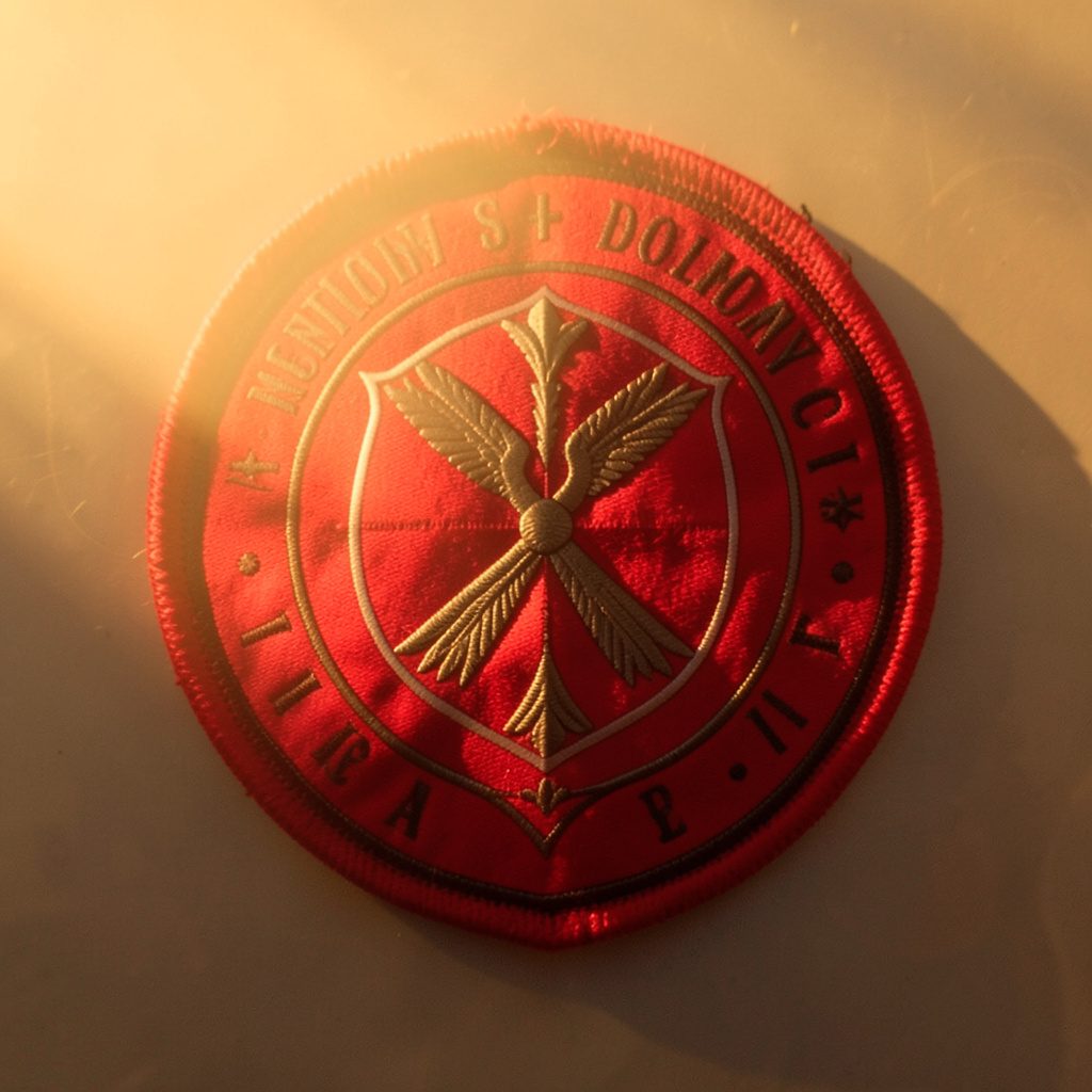 Class insignia badge with clean lettering, set against a plain background, in a crisp and orderly style